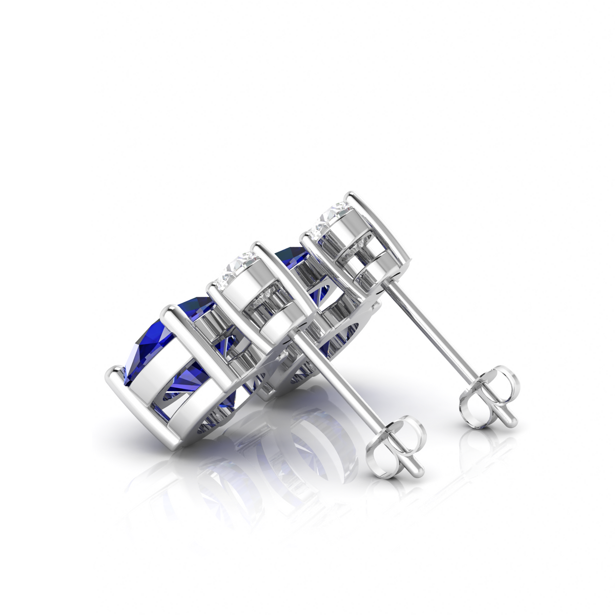 Modern Silver Round Sapphire Drop Diamond Earrings