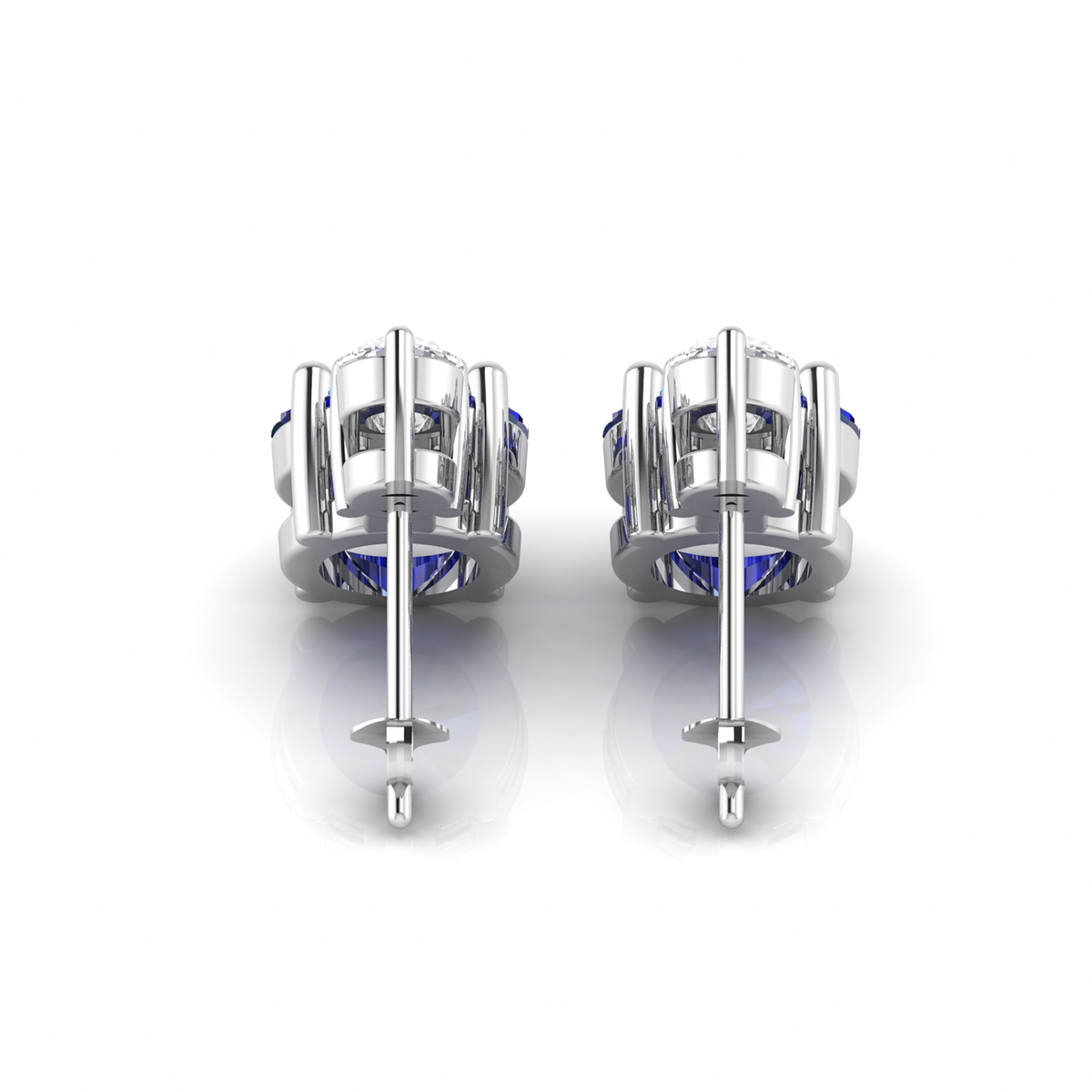 Modern Silver Round Sapphire Drop Diamond Earrings