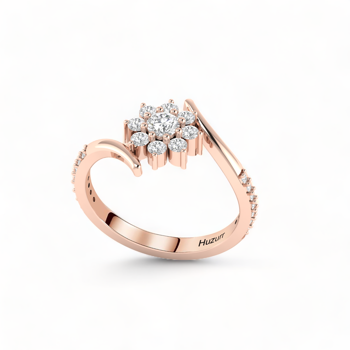 Sun Flower Rose Gold Plated Diamond Ring
