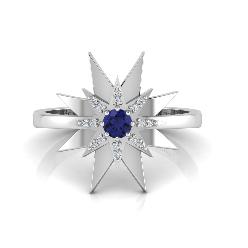 Tanzanite 925 Silver Starburst Solitaire Ring