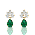 Tear Drop Gold Plated Emerald & Diamond Earrings