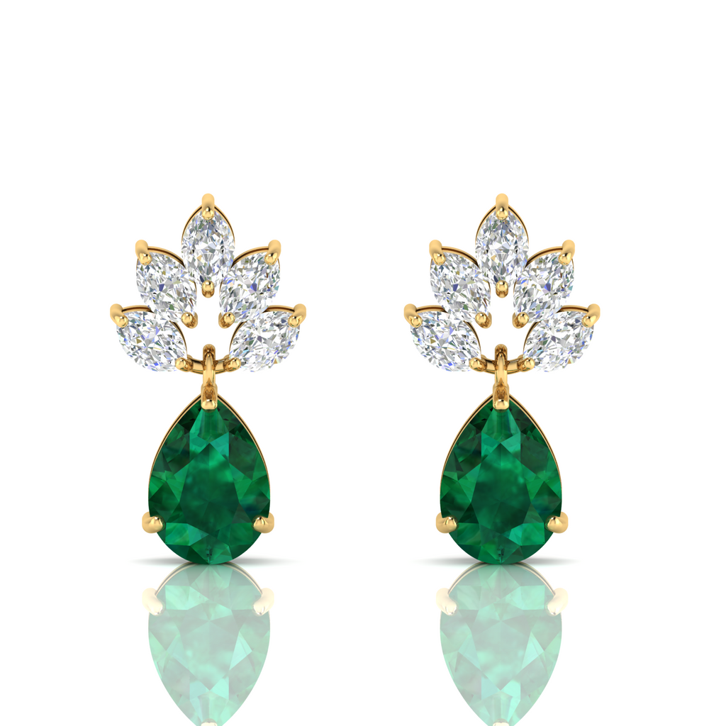 Tear Drop Gold Plated Emerald & Diamond Earrings