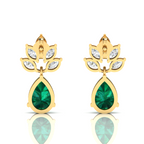 Tear Drop Gold Plated Emerald & Diamond Earrings