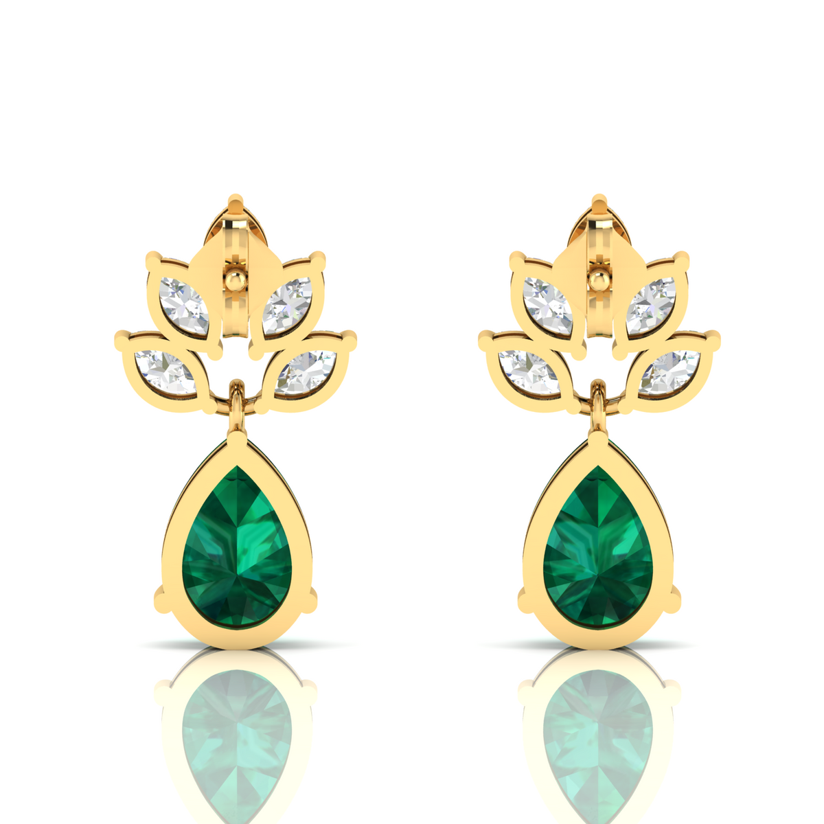 Tear Drop Gold Plated Emerald & Diamond Earrings