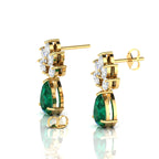 Tear Drop Gold Plated Emerald & Diamond Earrings
