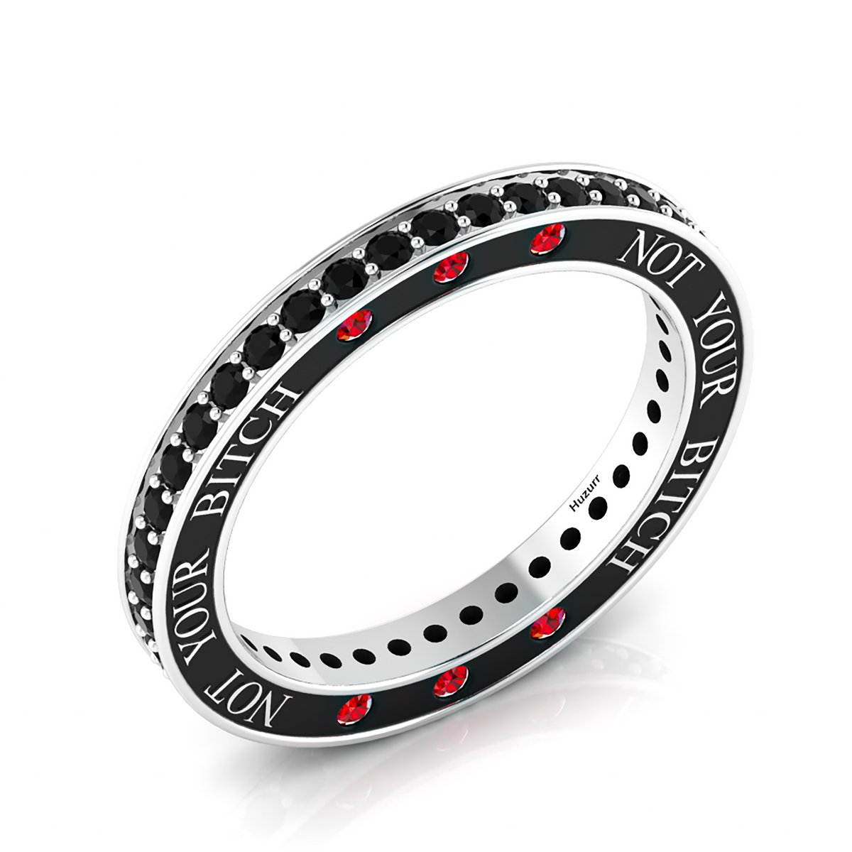 Black Diamond & Garnet Eternity Silver Band Ring