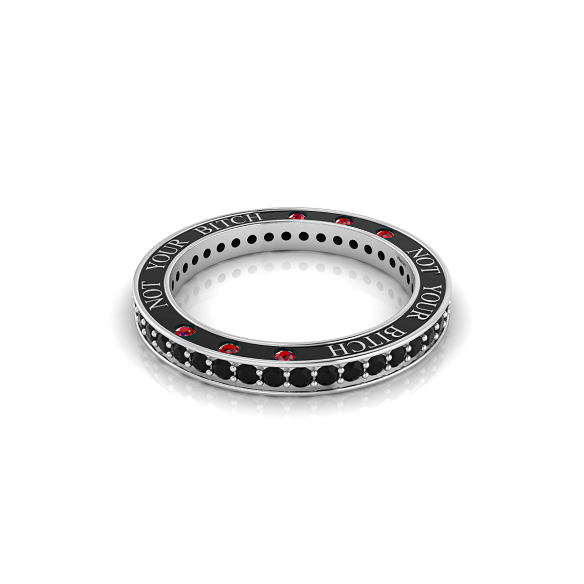 Black Diamond & Garnet Eternity Silver Band Ring