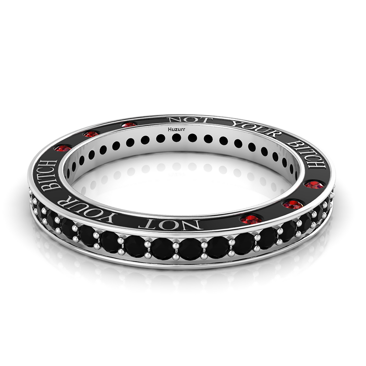 Black Diamond & Garnet Eternity Silver Band Ring