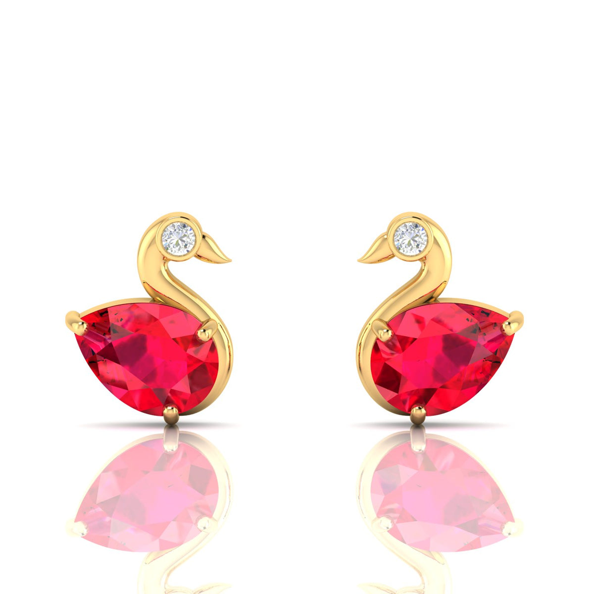 Ruby Duck Style Gold Plated Studs Earrings