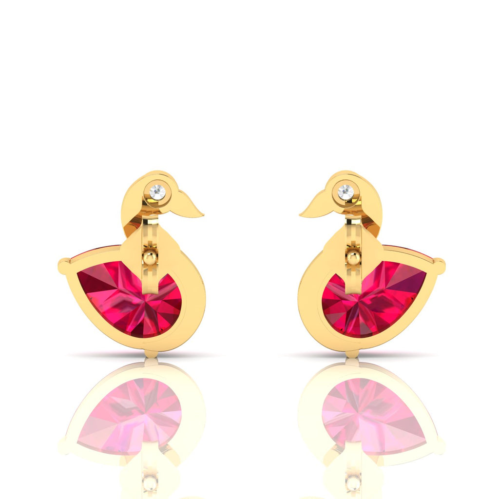 Ruby Duck Style Gold Plated Studs Earrings
