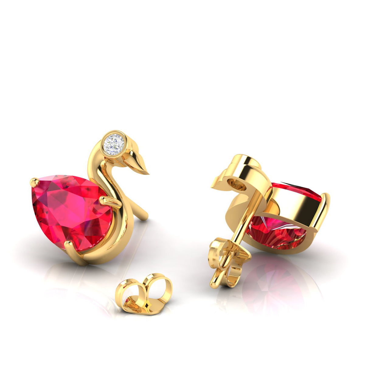 Ruby Duck Style Gold Plated Studs Earrings