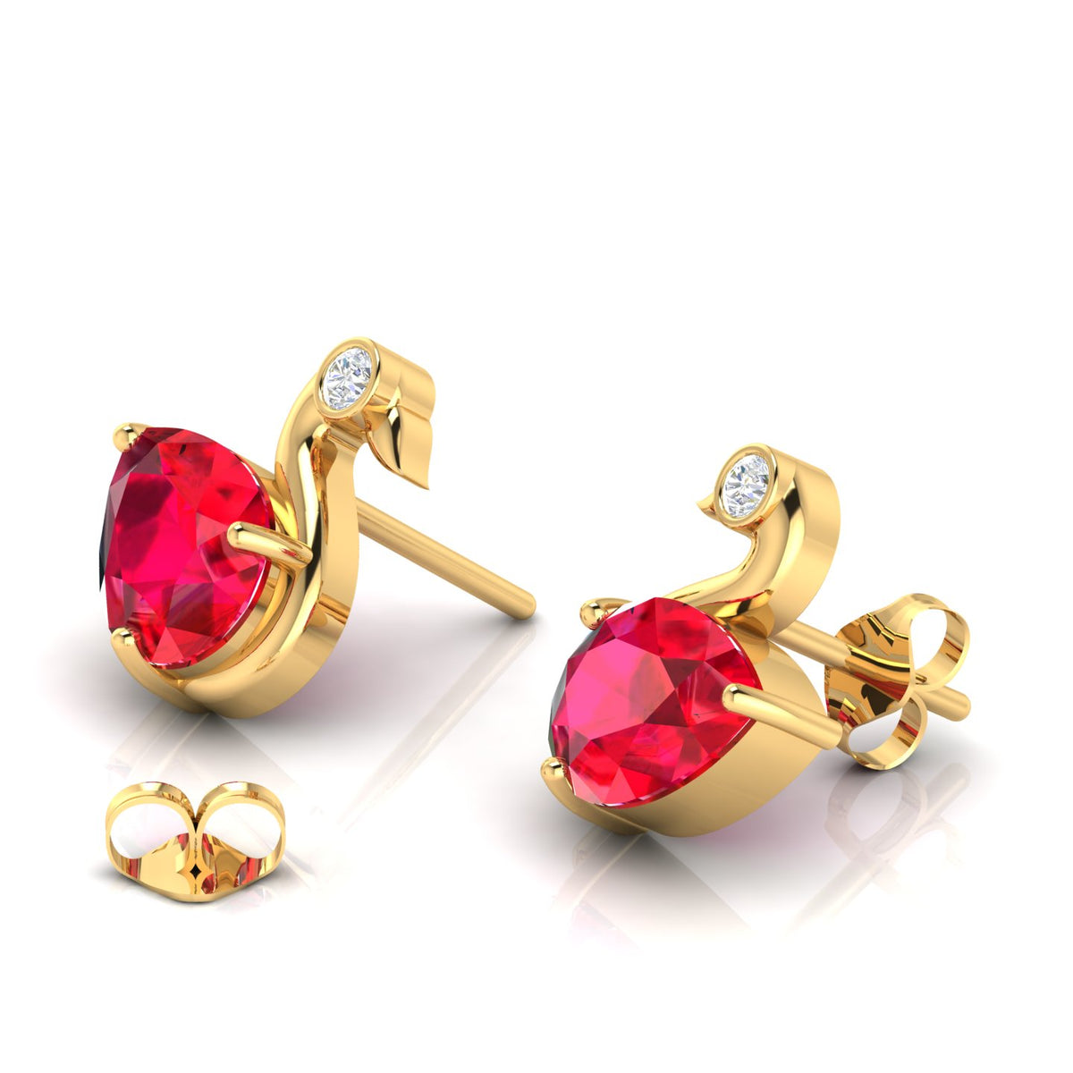 Ruby Duck Style Gold Plated Studs Earrings