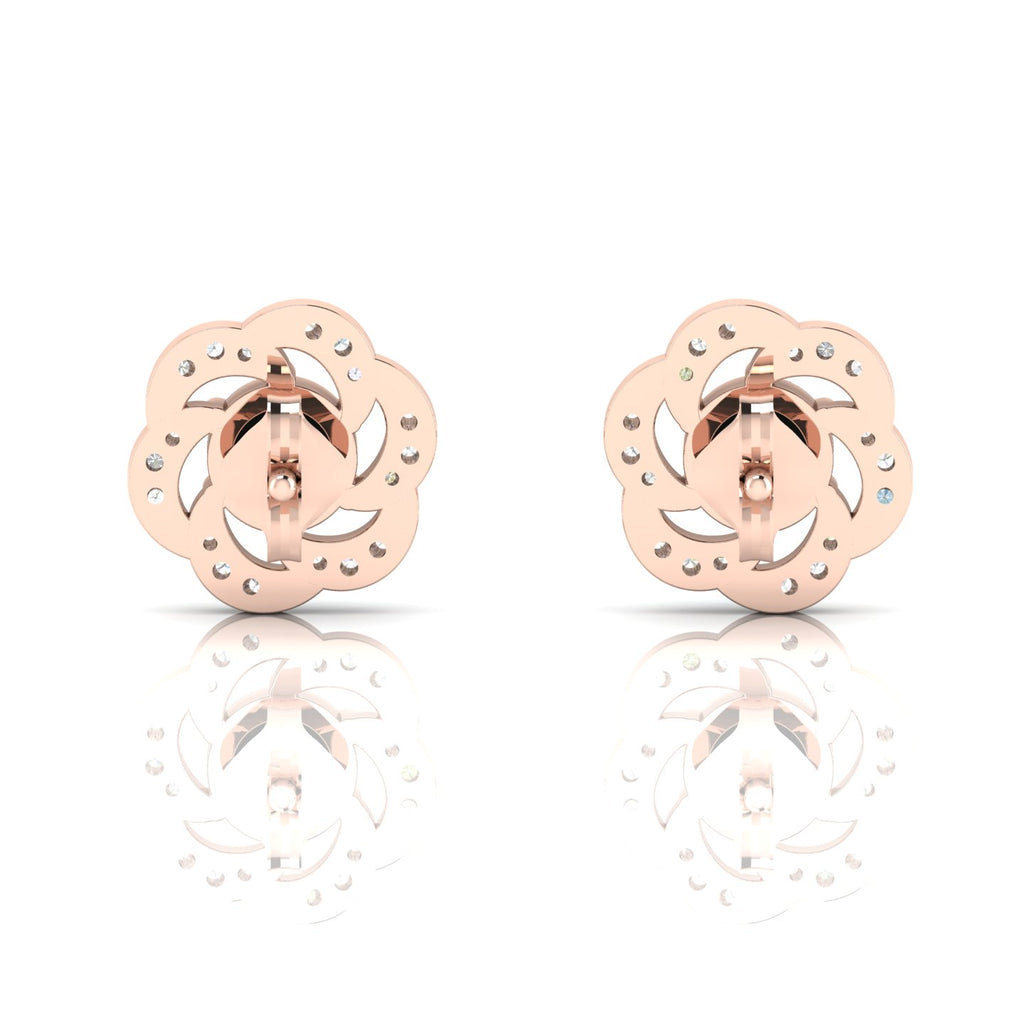Floral Rose Gold Plated Studs Round Opal & Diamond Earrings