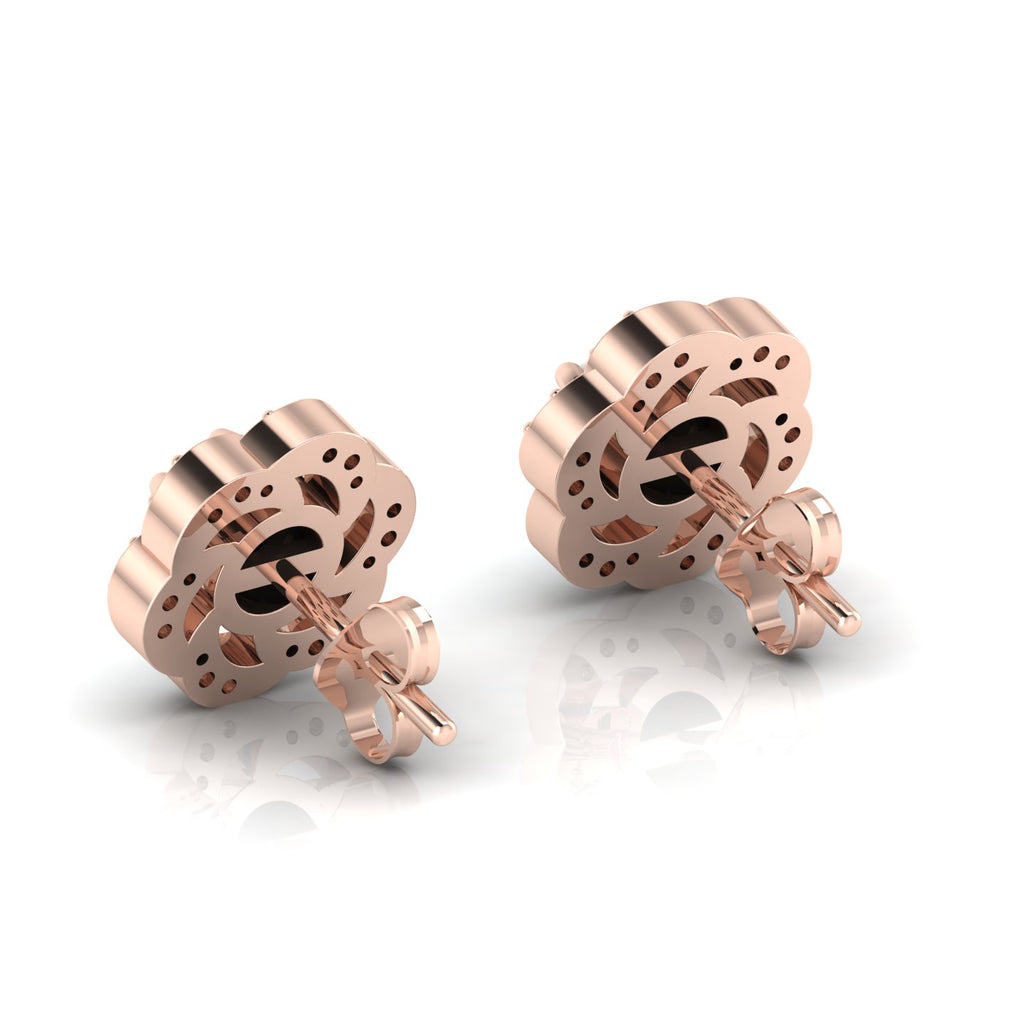 Floral Rose Gold Plated Studs Round Opal & Diamond Earrings