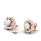 Floral Rose Gold Plated Studs Round Opal & Diamond Earrings