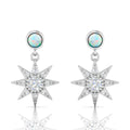 Sterling Silver Starburst Drop Round Opal Earrings