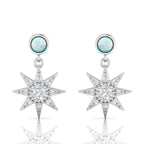 Sterling Silver Starburst Drop Round Opal Earrings