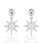 Sterling Silver Starburst Drop Round Opal Earrings