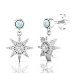 Sterling Silver Starburst Drop Round Opal Earrings
