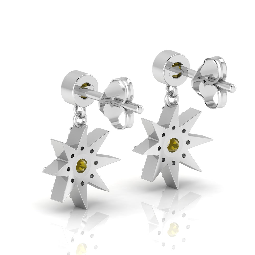 Sterling Silver Starburst Drop Round Opal Earrings
