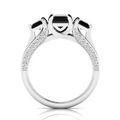 Radiant-Cut Black Diamond Sterling Silver Three Stone Ring