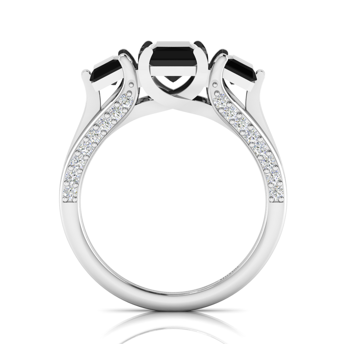 Radiant-Cut Black Diamond Sterling Silver Three Stone Ring