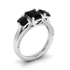 Radiant-Cut Black Diamond Sterling Silver Three Stone Ring