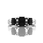 Radiant-Cut Black Diamond Sterling Silver Three Stone Ring