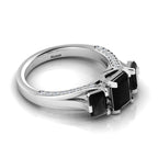 Radiant-Cut Black Diamond Sterling Silver Three Stone Ring