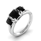 Radiant-Cut Black Diamond Sterling Silver Three Stone Ring
