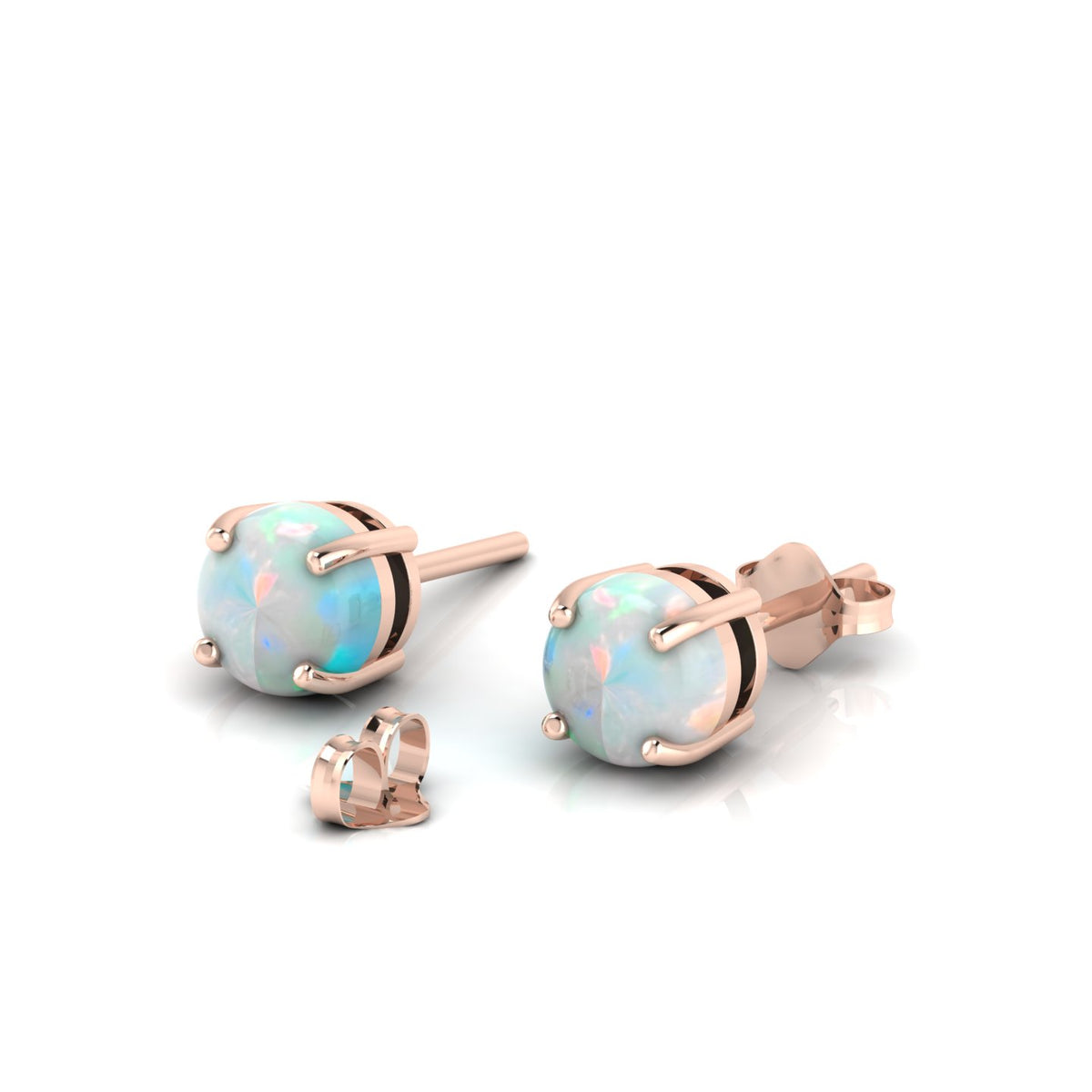 Round Opal Rose Gold Plated Stud Earrings
