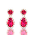 Ruby Tear Drop Rose Gold Plated Dangle Earrings