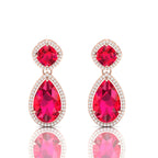 Ruby Tear Drop Rose Gold Plated Dangle Earrings