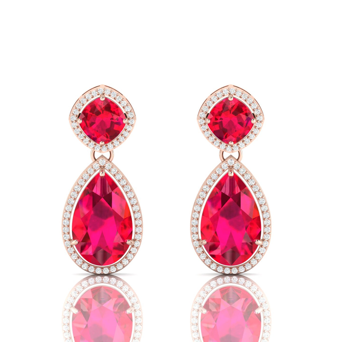Ruby Tear Drop Rose Gold Plated Dangle Earrings