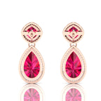 Ruby Tear Drop Rose Gold Plated Dangle Earrings