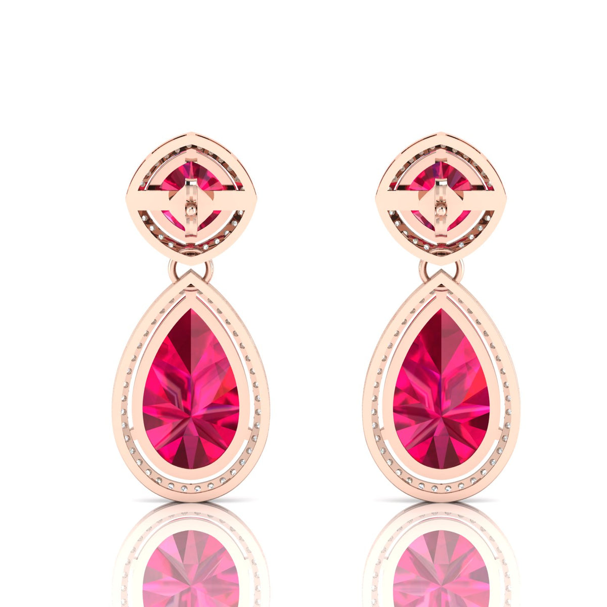 Ruby Tear Drop Rose Gold Plated Dangle Earrings