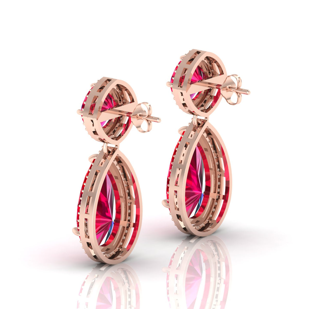 Ruby Tear Drop Rose Gold Plated Dangle Earrings