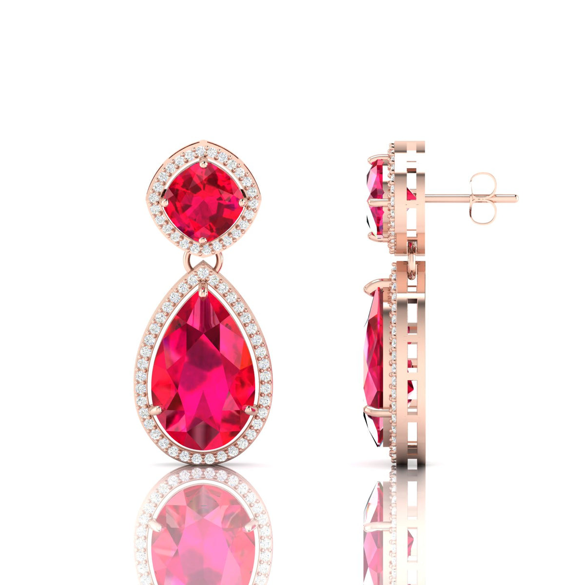 Ruby Tear Drop Rose Gold Plated Dangle Earrings