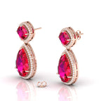 Ruby Tear Drop Rose Gold Plated Dangle Earrings