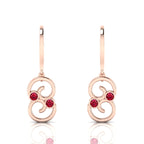 Rose Gold Plated Wire Hook Drop Round Ruby Earrings