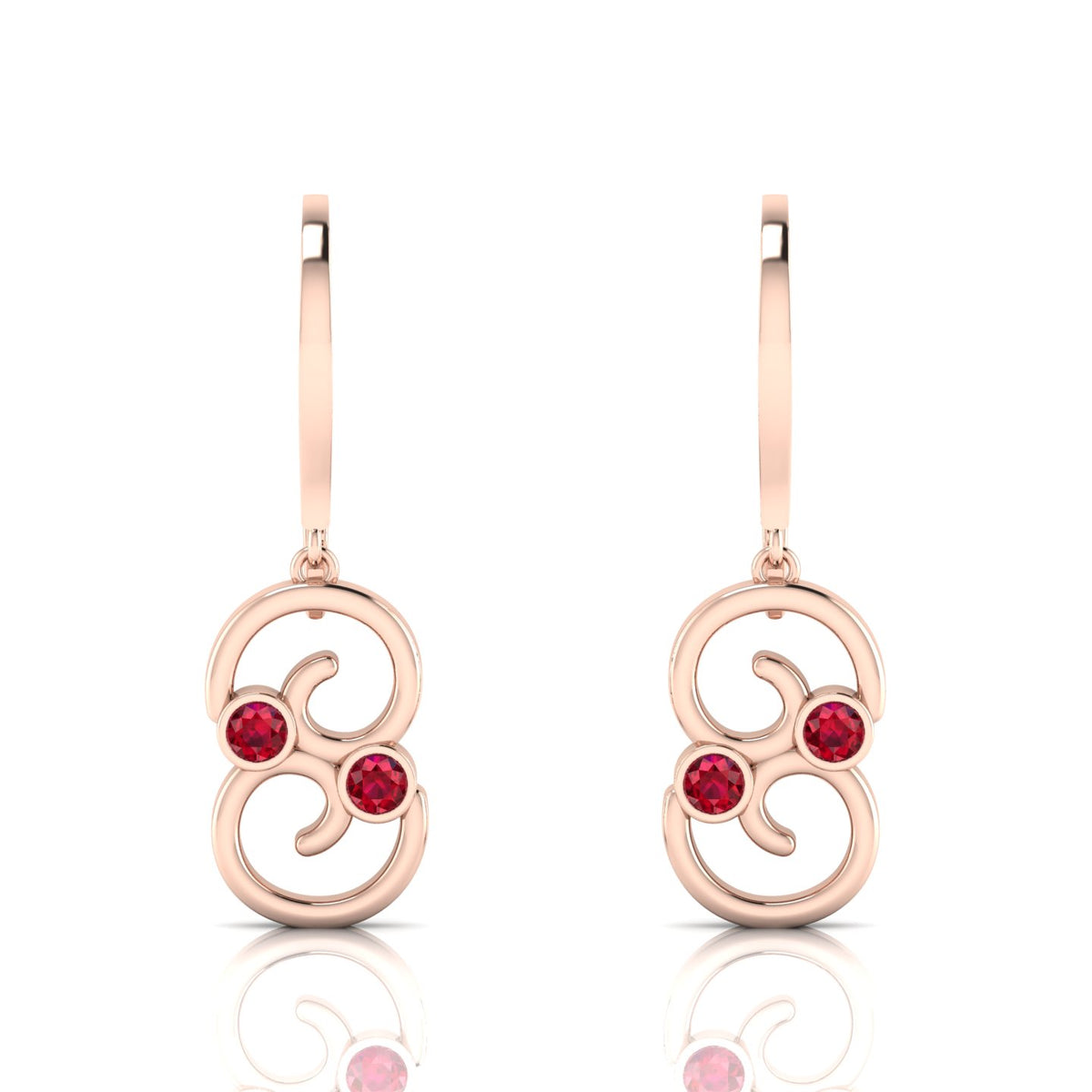 Rose Gold Plated Wire Hook Drop Round Ruby Earrings