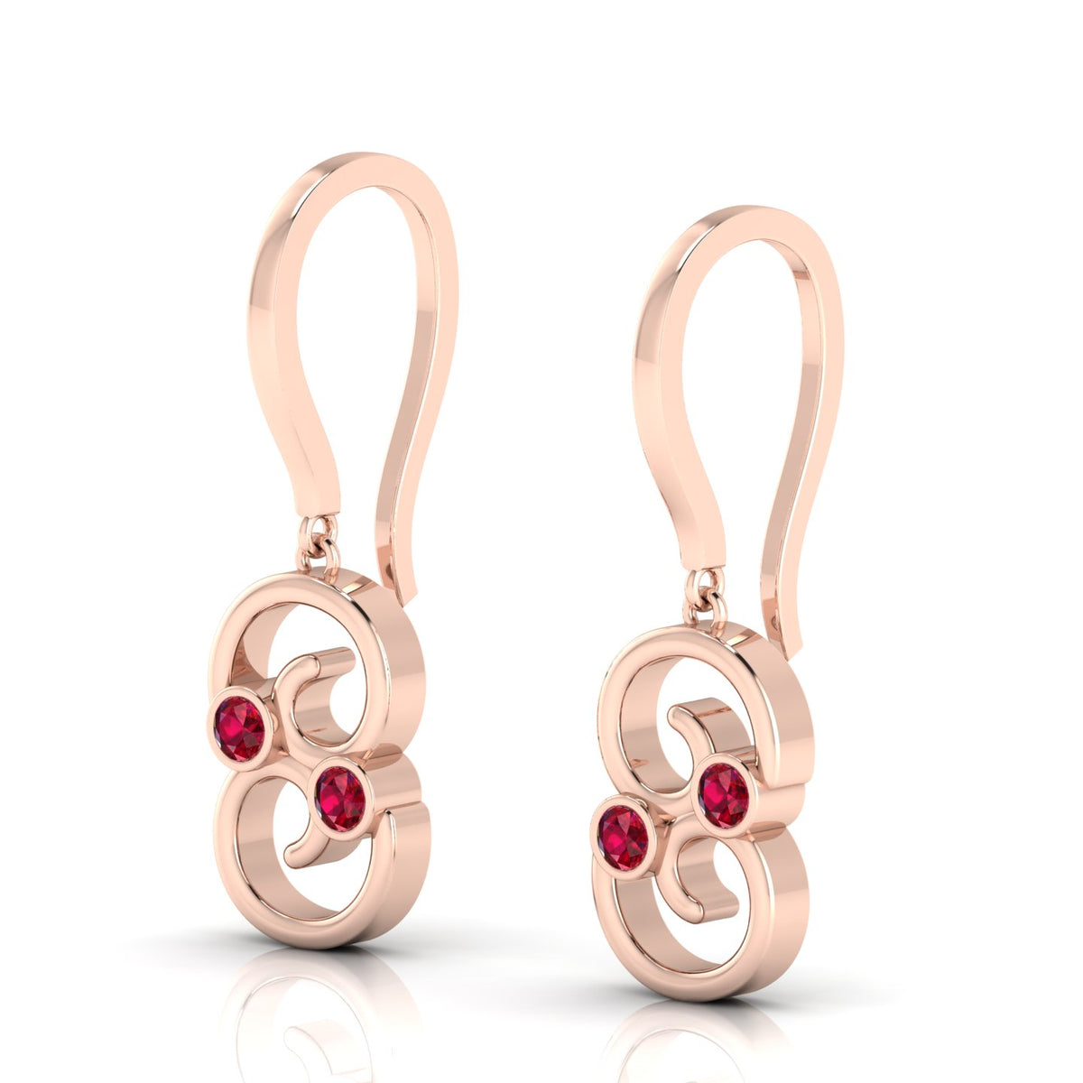 Rose Gold Plated Wire Hook Drop Round Ruby Earrings