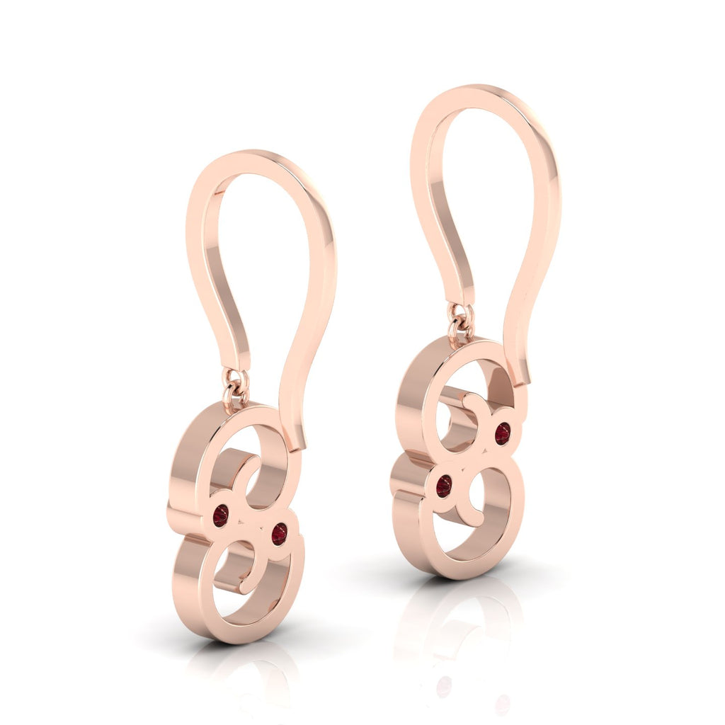 Rose Gold Plated Wire Hook Drop Round Ruby Earrings