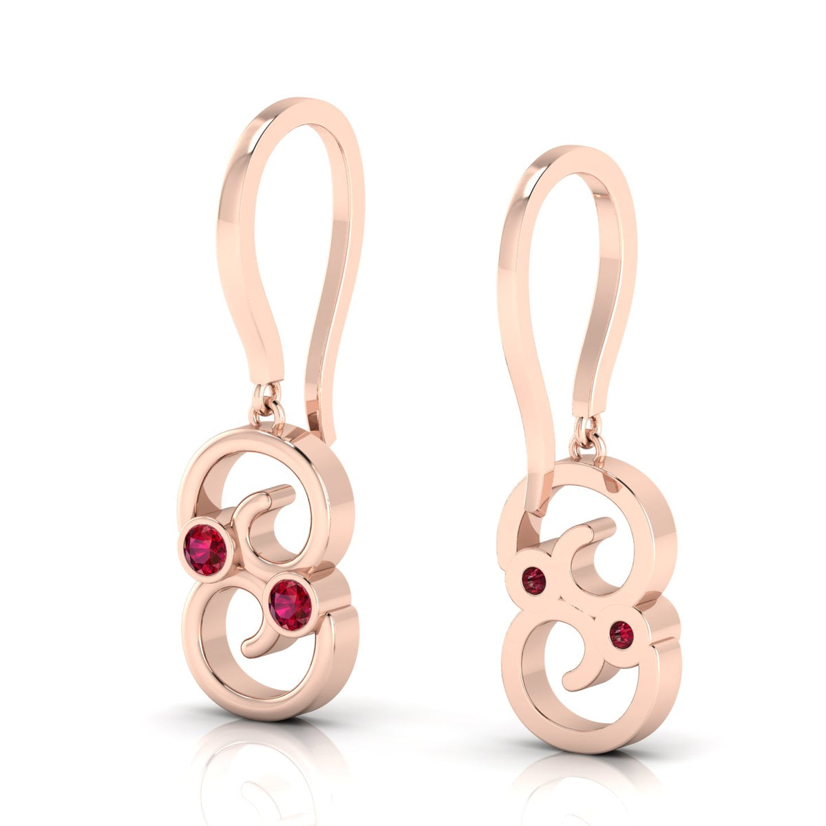 Rose Gold Plated Wire Hook Drop Round Ruby Earrings