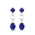Silver Round & Oval Sapphire Dangle Drop Earrings
