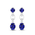 Silver Round & Oval Sapphire Dangle Drop Earrings