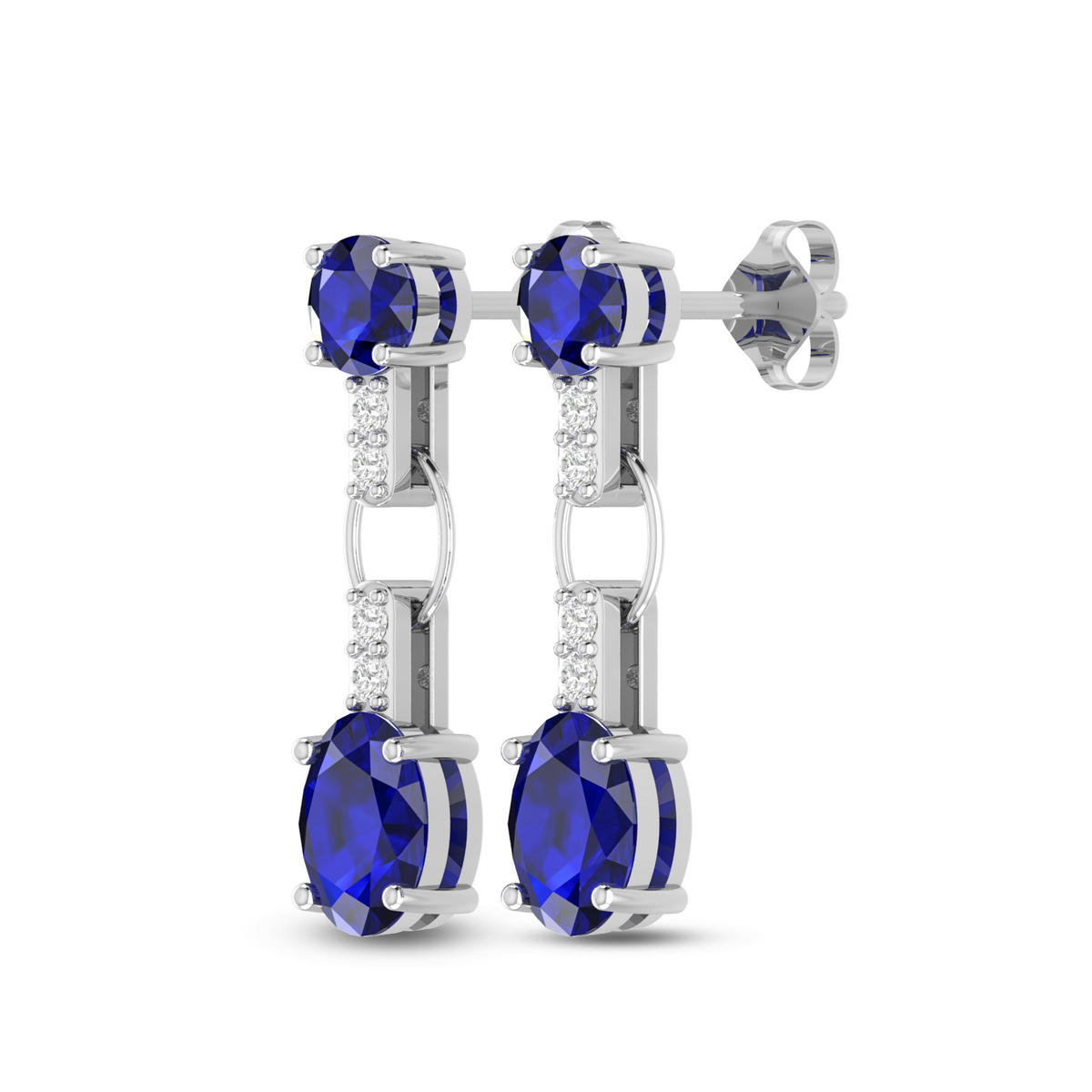Silver Round & Oval Sapphire Dangle Drop Earrings