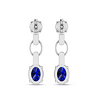 Silver Round & Oval Sapphire Dangle Drop Earrings