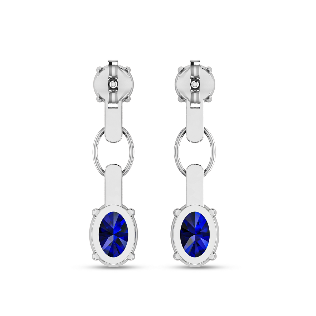 Silver Round & Oval Sapphire Dangle Drop Earrings