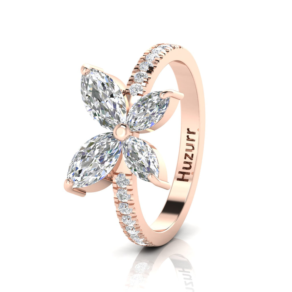 Simple Sparkling Rose Gold Plated Diamond Butterfly Ring